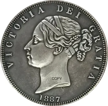 Marea Britanie 1/2 Crown Victoria 1887 de cupru si nichel Placat cu Argint Copia Monede MONEDE Comemorative 