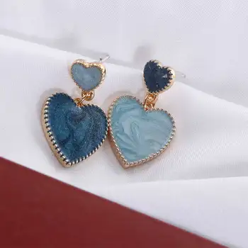 Dulce Acrilice Inima Stud Cercei Delicate De Culoare Albastru Vintage Geometrice Picătură De Ureche La Modă Ureche Pentru Femei Fete Bijuterii Cadou 2021