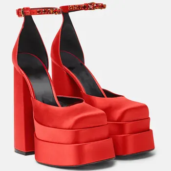 GIGIFOX Brand de Lux Plus Dimensiune 43 Trendy Bloc Tocuri Platforma Elegante de Petrecere Nunta Sexy Femei Vara Sandale Pantofi 