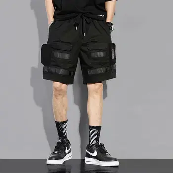Punk Pantaloni de Vară 2021 Cordon pantaloni Scurți pentru Bărbați Negru Clasic Fierbinte de Vânzare Mens Îmbrăcăminte Genunchi Lungime Masculin pantaloni Scurți Streetwear Hiphop