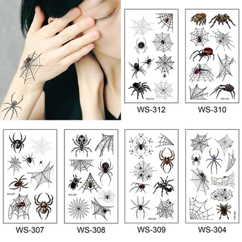 10 Foi/Pachet Spider Autocolant Tatuaj Halloween Machiaj Fata 3D Teroare Spider rezistent la apa Temporar Tatuaj Body Art Autocolant 
