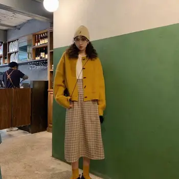 Femei Cardigan Blând Elevii Elegant All-meci Solid de Agrement, O-neck Side-fantă Subțire Tricotate Groase de Moda coreeană Stil Chic