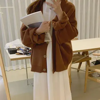 Colorfaith Noi 2021 Iarnă Primăvară Pulovere pentru Femei V-Neck Butoane Cardigane Supradimensionate la Modă coreean Doamna Knitwears