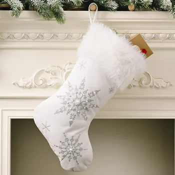 Ciorapi De Crăciun Aur Alb Fulg De Nea Crăciun Ornament Pandantiv Șemineu Crăciun Pom De Crăciun Pom De Decor De Anul Nou, Noel Cadou Ciorap