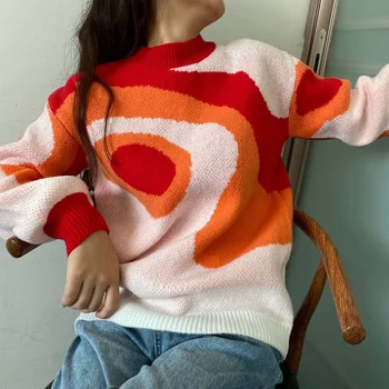 Femei Curcubeu de Imprimare Harajuku Cauzalitate Tricotate Pulover Moda coreeană Maneca Lunga Top Pulover de Toamna Iarna 2021 Haine de sex Feminin 