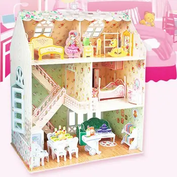 DIY din Lemn Kituri de case Papusa 1/24 Miniatură Mobilier casă de Păpuși Kit Manual Mini Villa Pod Clădiri Mână Model de Jucării pentru Copii 