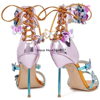 Cele mai noi Dantelă în Culori Amestecate Dulce fluture decor Armonie Metalic din Piele Turcoaz curea curea Zapatos Mujer Pantofi cu Tocuri Înalte 