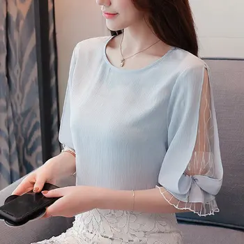 Blusas Mujer De Moda De Vară 2021 Maneca Lunga Șifon Bluze Femei Coreeană De Moda De Îmbrăcăminte Y2k Albastru Cămașă Birou Camisas Mujer 