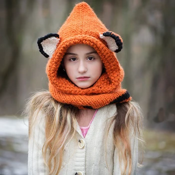 Fox Hat - Fox Hanorac - Fox Glugă - Animal Caciula - Fular cu Gluga - Hanorac Crosetat - Indesata Pălărie Croșetat Eșarfă Animal fata de copil pălărie