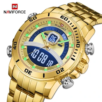 NAVIFORCE Brand de Top pentru Bărbați Deluxe Ceas de Aur Afaceri Digitale Ceas Militar de Sport Cuarț de sex Masculin Ceas din Oțel rezistent la apă Ceas
