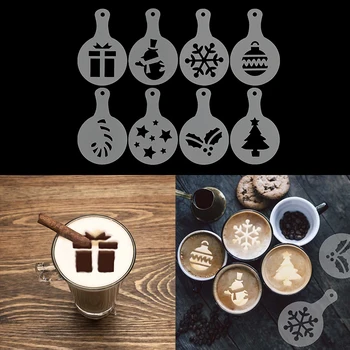 8pcs Chrsitmas Decor Cafea Imprimare Model de Tort Prajitura Cappuccino Spray Șabloane șabloane DIY de Crăciun Petrecere de Anul Nou Decor 