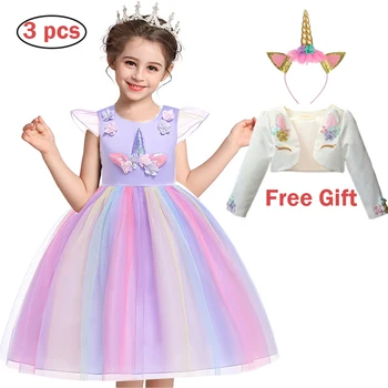 Curcubeu de vara Fete pentru Copii Unicorn Rochii de Crăciun Cosplay Dress Flori Fete Petrecere de Nuntă Imbracaminte Copii Vestido de la 3 la 10 Y 