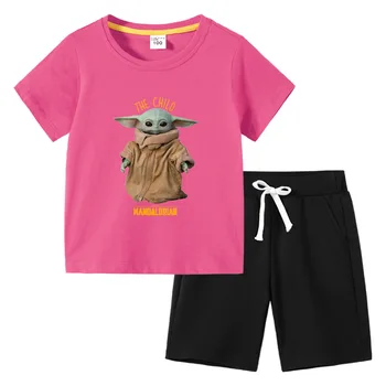 Vara Casual Uzura de Desene animate T-shirt, Blaturi+pantaloni Scurți Set Haine Baieti Fete Haine de Crăciun Star Wars Copilul Yoda Copilul Tinuta 
