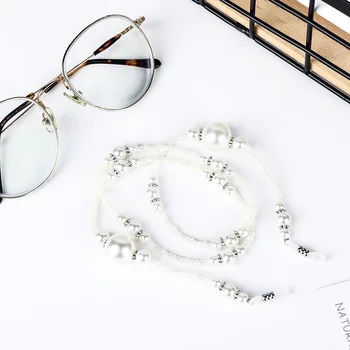 1 buc Femeile Manual Imitație Pearl Lanț Alb Negru Ochelari Cablul de Ochelari Șir de ochelari de Soare, Suport de Curea cordon lunetele de vue
