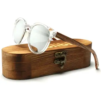 2019 Nou Manual Rotund ochelari de Soare pentru Femei,Lemn Polarizate Cateye Femei ochelari de Soare,Argint gafas de sol mujer 