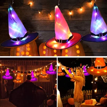 Strălucind Decor de Halloween Vrăjitoare Pălărie de Lumini cu LED-uri de Halloween pentru Copii Petrecere Decor Consumabile în aer liber Copac Agățat Ornament Diy 