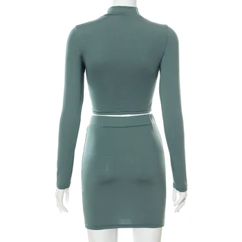 Bomblook Casual pentru Femei de Moda Costume de Toamna 2021 cu Lambriuri Stand Guler Topuri de Cultură Subțire Fuste 2 Bucati Seturi Femme Streetwears 