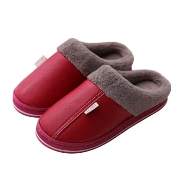 Acasă Papuci Femei de Iarnă de Pluș Ține de Cald Plat Diapozitive Oameni PU Blana Moale Confort Pantofi de Cusut de Interior cu Blană Papuci de casă Diapozitive 