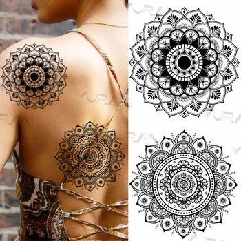 Negru Mandala Tatuaje Temporare Pentru Femei Fete Realist Henna Lotus Pandantiv Autocolant Tatuaj Fals Înapoi Brațul Tatuaje Impermeabile 