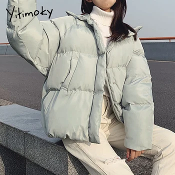 Yitimoky Hoodie Jacheta Scurta Femeie De Iarna Bej De Bumbac Capota Guler Blana Caldă Parka 2021 Moda Coreeană Uza Haine De Sex Feminin 