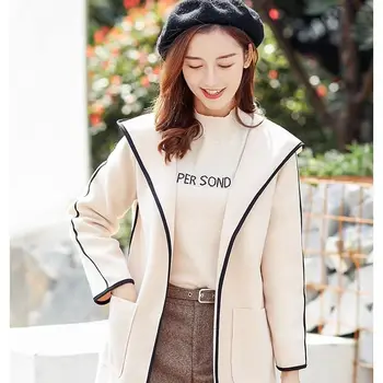 Femeile toamnă haina de iarna cu Gluga de moda Plin de Lungă Subțire de lână haina coreean lady ține de cald haina femei lady 