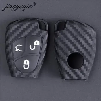 Jingyuqin 3/4 Butoane de Silicon de la Distanță Cheie Fob Caz Pentru Mercedes-Benz B C E ML S CLK CL 2B Cheie Fob Capac din Fibra de Carbon de Styling Auto 
