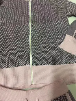 SMTHMA de Înaltă Calitate Noi de Iarna Femeie Trening Geometrice stripeTurtleneck Fermoar Cardigane Tricotate+Femei din Două piese Pantaloni Seturi 