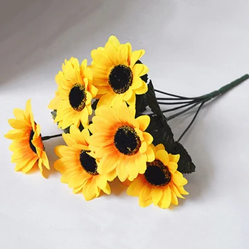 1 Buchet 7 Capete Artificiale De Floarea-Soarelui Faux Flori De Matase Acasă Decor Nunta 
