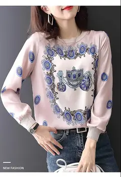2021 Toamna Femei de Imprimare Pulovere Doamna Print Vintage Bluze Femme Roz Bluze femei bluze roșii