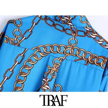 TRAF de Moda pentru Femei care Curge Lanț de Imprimare Vrac Bluze Vintage cu Maneci Lungi Buton-up Feminin Tricouri Blusas Topuri Chic 
