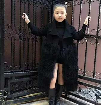 Copii jachete din Lână, pentru Fete 2020 haina de iarna mozaic Faux Blana de Oaie Jachete pentru Fete, Haine de Lână faux Blana Haine lungi stil 