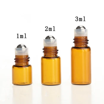 50pcs/lot 1 ml 2 ml 3 ml 5ml Mostra de Parfum Flacoane Mini Amber Role Sticle de Ulei Esențial Flacon de Sticlă Cu Capac de Plastic Negru 