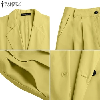 Femei Solide Haină Și Pantaloni ZANZEA Moda Blazer Costume 2021 Toamna cu Maneci Lungi 2 Seturi de Piese Doamnă Birou Maxi Gâfâi Costume Supradimensionate