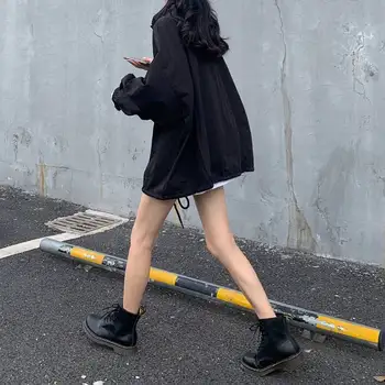 Femei Jachete de Bază Solidă Șnururi Supradimensionat Subțire Harajuku Ulzzang Plus Size 2XL de Agrement Streetwear Sacou Elegant cu Fermoar Uza 
