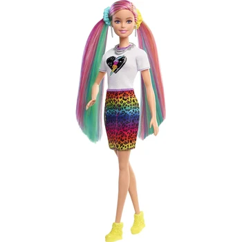 Original Papusa Barbie Curcubeu Ghepardului Papusa Cu Rainbow Culoarea Părului Dezvăluie Barbie Casă de Joacă Jucării de Fete Cadou de Ziua GRN81 