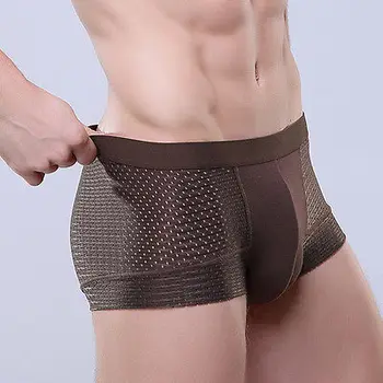 Noua Sexy Barbati din Bumbac Respirabil ochiurilor de Plasă Boxer Lenjerie pantaloni Scurți Umflatura Husă Chiloți Plus Dimensiune L-3XL 