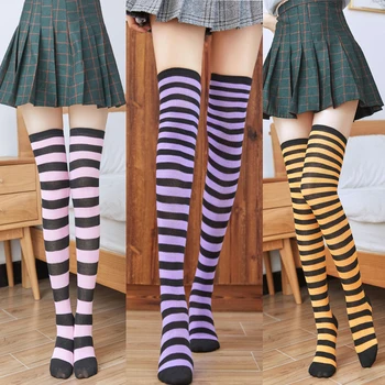 Peste Genunchi Ciorapi Japoneze Imprimare Coapsa Inalta cu Dungi pentru Femei Ciorapi Sexy, Ciorapi de Primăvară Și de Toamnă Drăguț Plus Dimensiune 