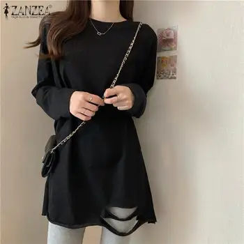 2021 ZANZEA Maneca Lunga, O Bluza Gât Femei Casual Vrac Solid Camasa Vintage Vacanta Tunica Topuri Uza coreean Tricou Supradimensionat 