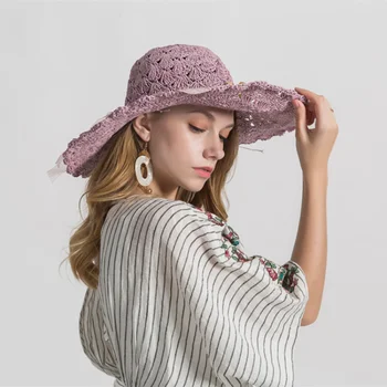 Sombrero de sol plegable para mujer, sombrero de paja de rafia con lazo flores, delicat si elegant,ala ancha, plaja, moda 