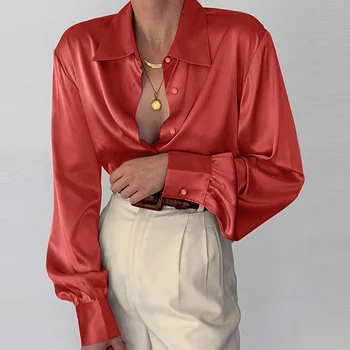 2022 Moda Satin Munca Bluza Femei Elegante, Complet Maneca Tricou Rever ZANZEA Epocă Buton Camasa Casual Slim de Birou Tunica Topuri 