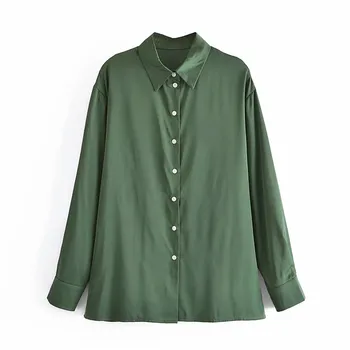 PSEEWE Za 2021 Verde din Satin Cămașă Femei cu Guler Buton-Up Bluza Femeie de Moda Maneca Lunga Top de sex Feminin Toamna Bluza Vintage 