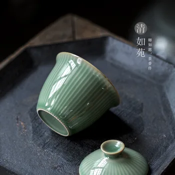 Yue Cuptor celadon Sancai acoperit bolul de ceai singură ceașcă de ceai Kung Fu castron cu capac ceramica strachină și boluri set gaiwan china 