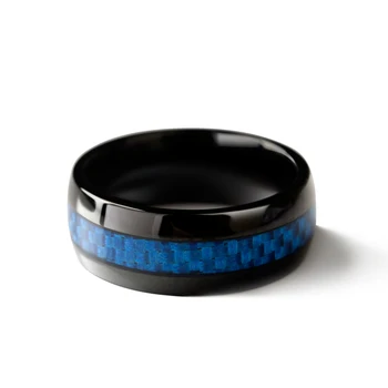 8mm larg dom negru din oțel inoxidabil, bijuterii barbati inel de trupa de nunta cu albastru fibra de carbon încrustații de artizanat bijuterii accesorii 