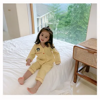Fete cu mâneci Lungi Pijamale 2021 Primavara Toamna pentru Copii din Bumbac Carouri Fată Prințesă Acasă Service Set 2 BUC 