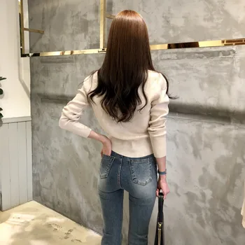 Noua Moda Pentru Femei Cardigan Pulover De Primavara Tricotate Cu Maneca Lunga Blana Scurta Casual Singur Pieptul Coreean Slim Chic Femei Top 
