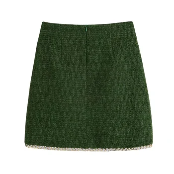 XIKOM 2021 Toamna Verde Texturat Tweed Fuste Pentru Femei Vintage Lanț de Înaltă Waisted Fusta Sexy Slim Fusta Mini Femeie 
