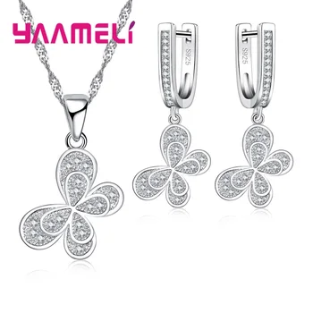 Design Popular Pentru Femei Decor Petrecere Zincronilor Formă De Fluture Set De Bijuterii De Argint 925 Colier Cu Cercei 