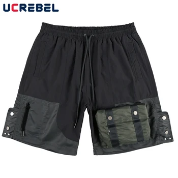 Contrast cu Lambriuri Multi-Buzunar Cargo Shorts Mens Vară Talie Elastic Genunchi-lungime High Street pantaloni Scurți Largi Casual pantaloni Scurți pentru Bărbați 