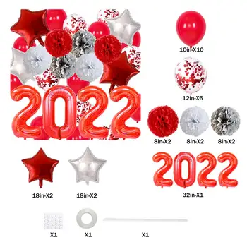 2022 Petrecere de revelion Consumabile 2022 Confetti, baloane baloane Folie Stea baloane Și Pompoms An Nou Fericit Decoratiuni 