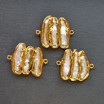 Natura de apă Dulce Pearl conector Cu Aur de Galvanizare pentru a face bijuterii, alb Perla Margele Spacer 